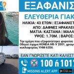 Ηράκλειο: Aγωνία για την Ελευθερία Γιακουμάκη που εξαφανίστηκε με το αυτοκίνητό της